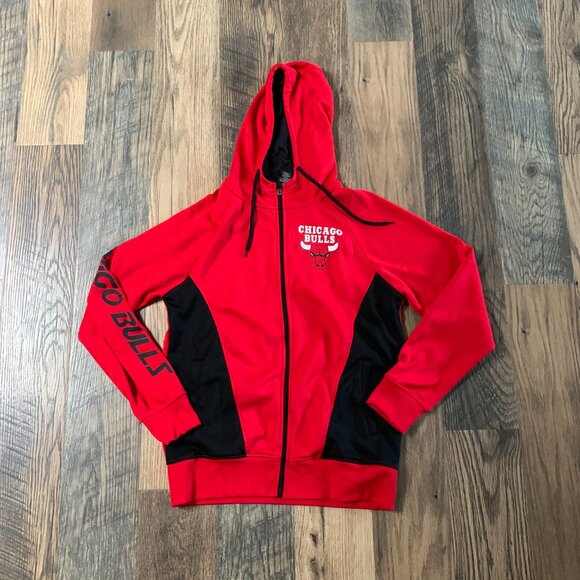 NBA Men's size Medium Red Black Chicago Bulls Full Zip Hooded Jacket - Picture 1 of 7